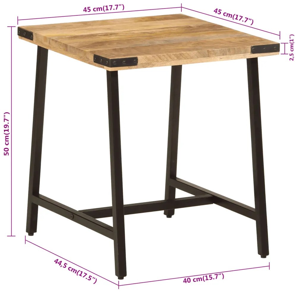 Mesa de apoio 45x45x50 cm madeira de mangueira maciça/ferro