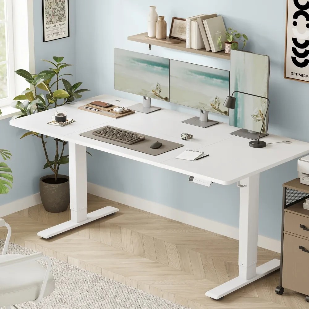 Secretária elétrica com regulação elétrica da altura, 160 x 80 x (72-120) cm, com porta USB-C Branco