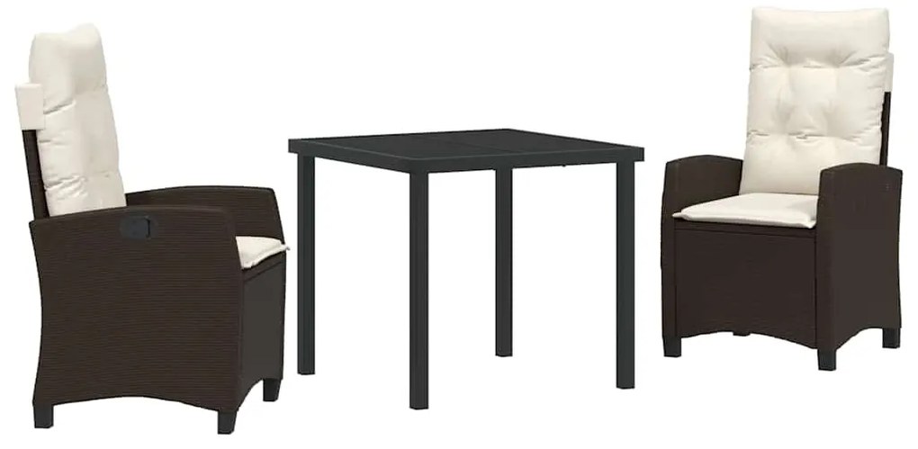 Conjunto de Jantar de Jardim com 3 Peças e Almofadas - Rattan Poliéste