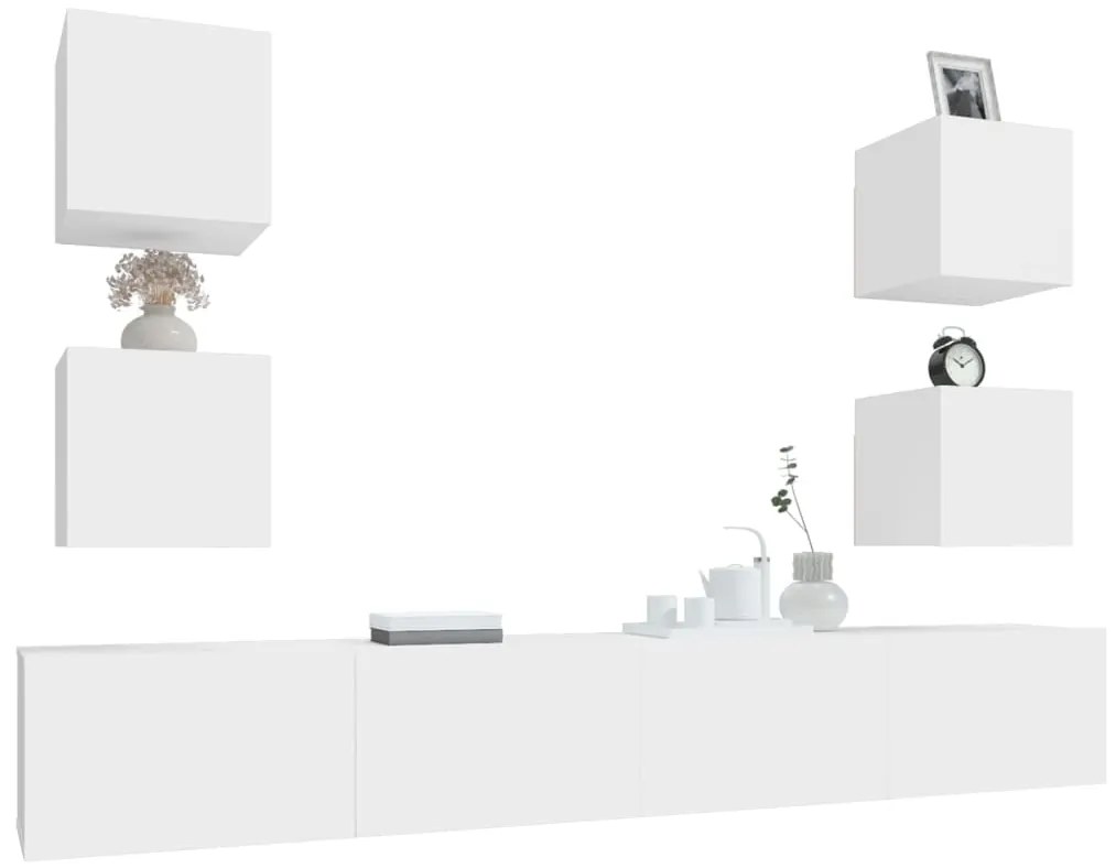 Conjunto móveis de TV 6 pcs madeira processada branco