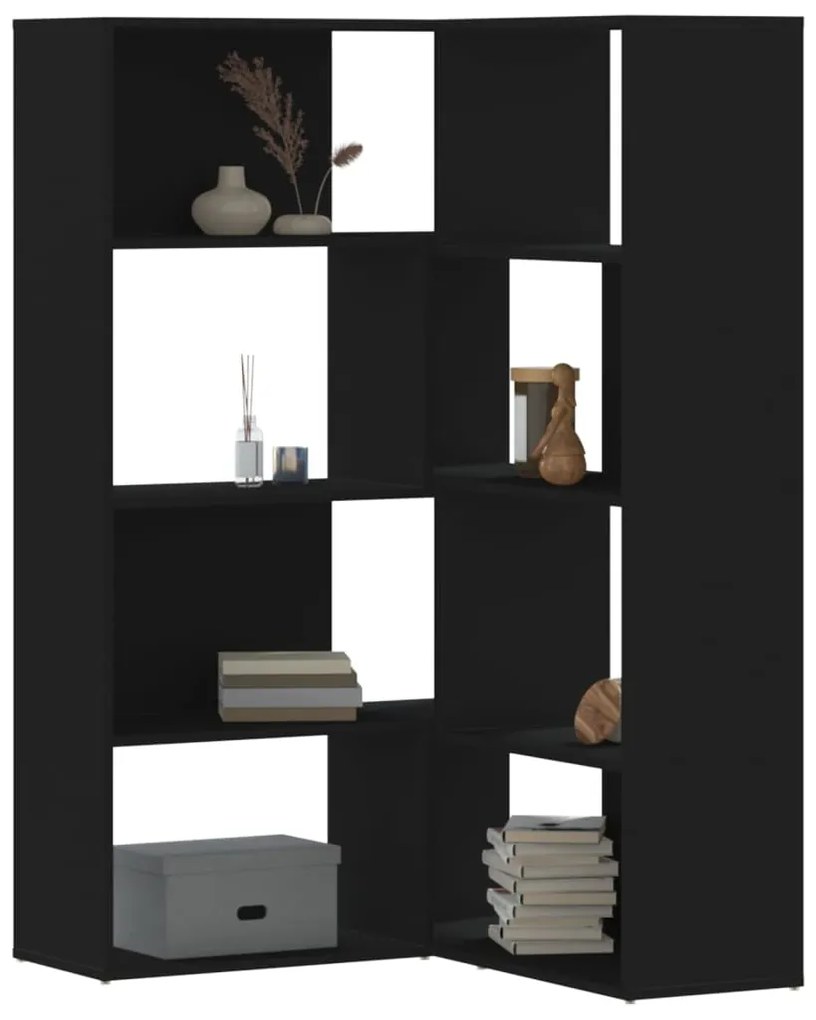 vidaXL Estante canto 4 prateleiras 85x85x140 cm deriv. madeira preto