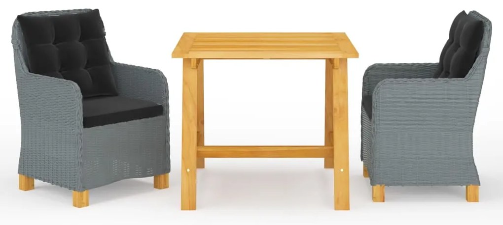 3 pcs conjunto de jantar para jardim cinzento-claro