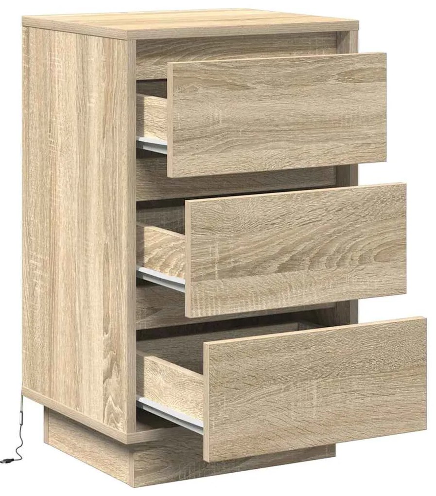 Gabinete de cabeceira com LED Carvalho Sonoma 39x34,5x65 cm Madeira En