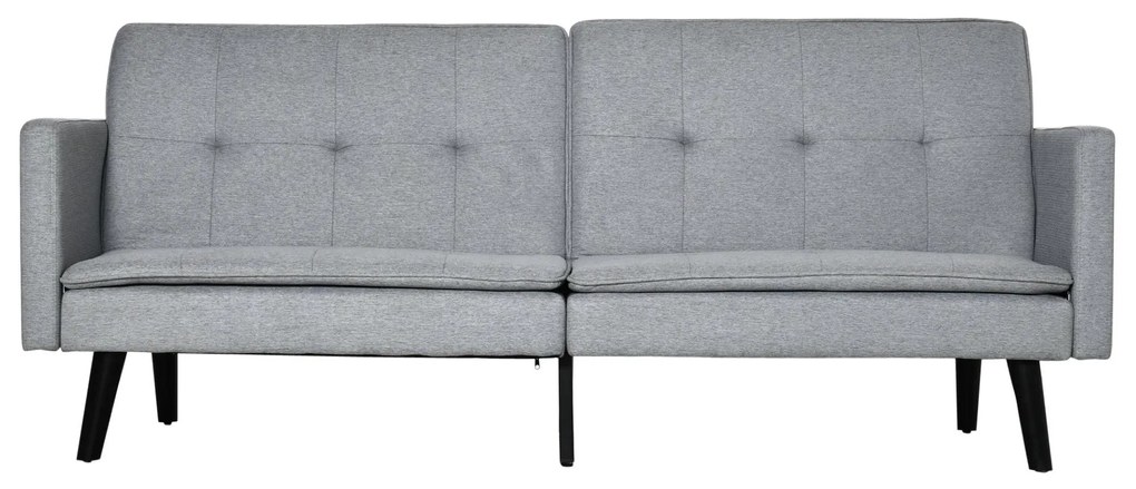 HOMCOM Sofá Cama de 3 Lugares Estofado em Tecido com Encosto Ajustável em 3 Posições e Pés de Madeira 198x81x81cm Cinza | Aosom Portugal