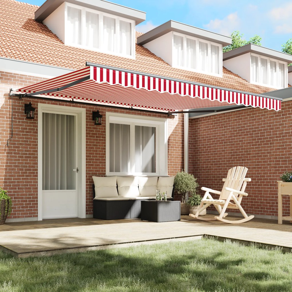Toldo Retrátil Manual Listrado Vermelho e Branco 400x300 cm