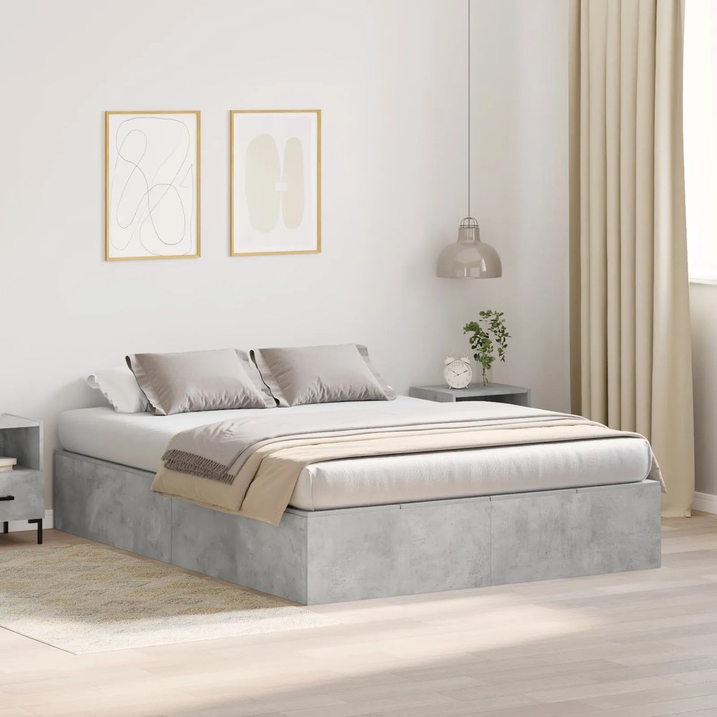 Estrutura de Cama Armazenamento vidaXL Cinza Concreto 135x190 cm
