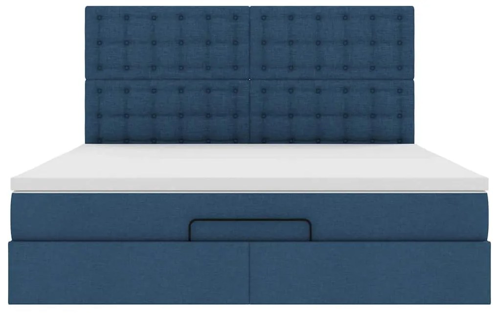 Estrutura de cama otomana com colchão 160x200 cm tecido azul