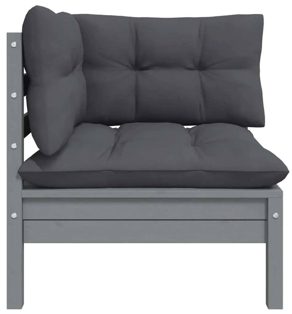 3 pcs conj. lounge de jardim c/ almofadões pinho maciço cinza