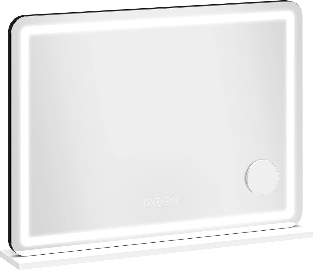 HOMCOM Espelho de maquiagem iluminado 80x60cm, espelho penteadeira LED regulável, luz RGB, 3 temperaturas de cor, branco | Aosom Portugal