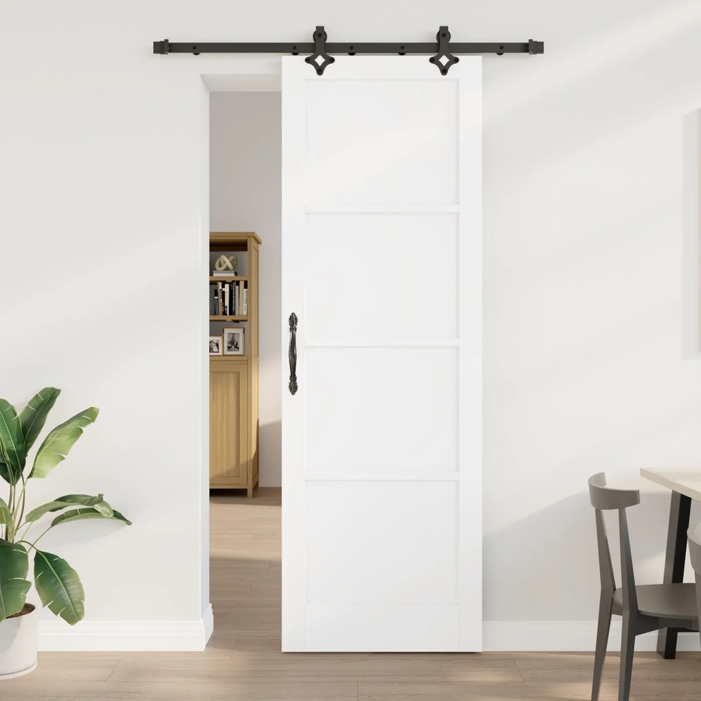vidaXL Porta Deslizante com Conjunto de Ferragens 'ORKDAL'em Madeira Sólida Branca