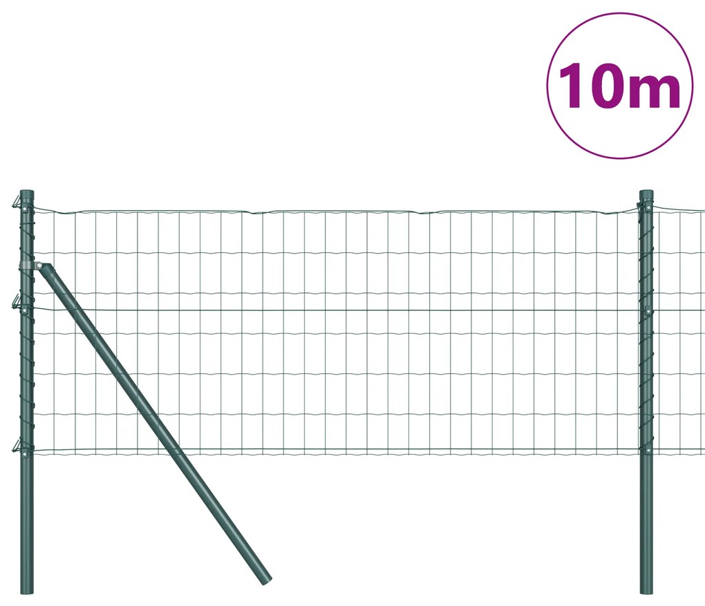 Cerca Euro com 7 Postes 0.4x10 m Aço Galvanizado Verde