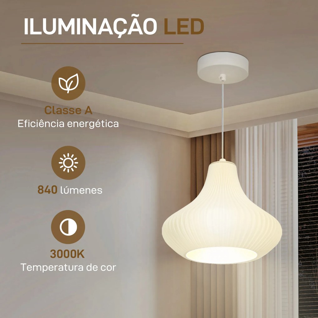 Candeeiro Suspenso Moderno Candeeiro de Teto com Ecrã de Impressão 3D Iluminação para Sala de Jantar Ø22x18 cm Branco