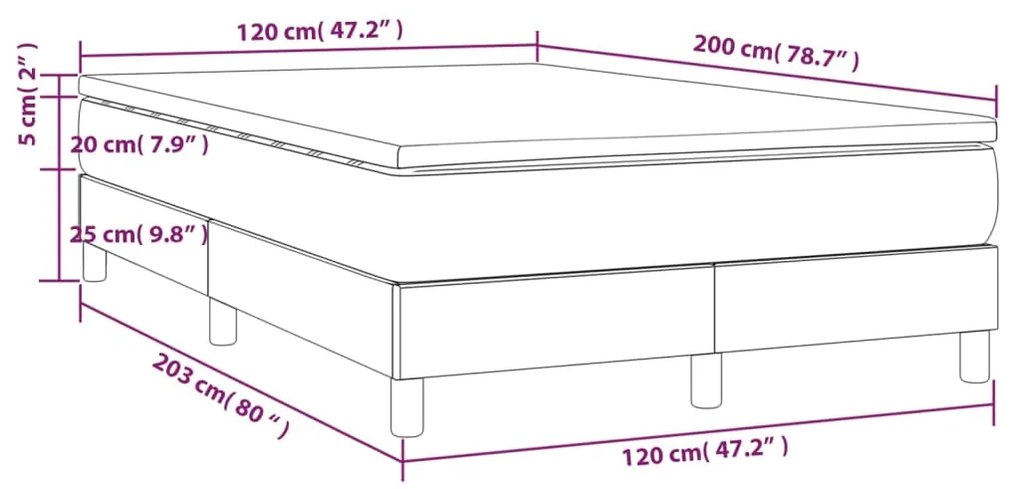 Cama boxspring c/ colchão 120x200 cm veludo cinzento-claro