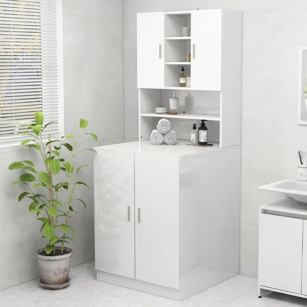 808392 vidaXL Armário máquina de lavar 70,5x25,5x90 cm branco brilhante