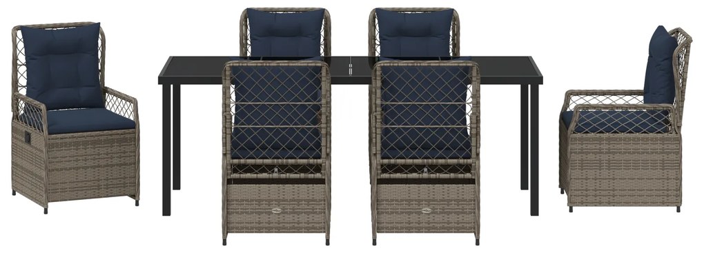 Conjunto de Jantar de Jardim 7 Peças Rattan PE Cinza