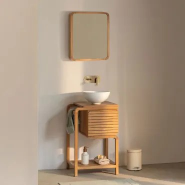 Conjunto De Móvel De Casa De Banho Em Madeira De Teca Bradley Cerâmica Branca Redonda Ø30 Cm Calgari & Rectangular - Sklum