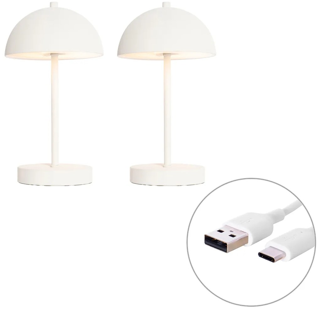 Conjunto de 2 Candeeiros de Mesa de Exterior Brancos Recarregáveis Incl. LED Regulável em 3 Níveis - Keira