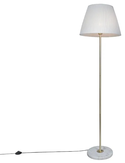Candeeiro de pé retro em latão com abajur plissado creme 45 cm - Kaso Retro