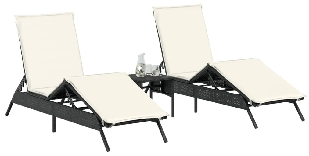 Espreguiçadeiras com mesa 2 pcs vime PE preto