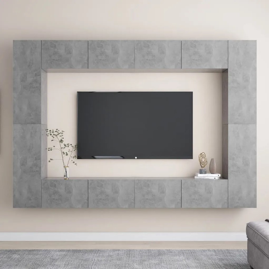 vidaXL 8 pcs conjunto de móveis de TV contraplacado cinzento cimento