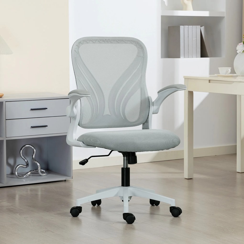 Cadeira de escritório ergonómica, cadeira de escritório em malha, encosto rebatível, braços retráteis, 73 x 62 x 101-111 cm, cinzenta