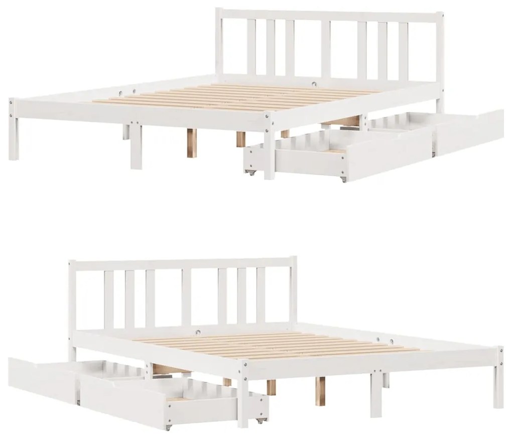 Cama sem colchão 150x200 cm madeira de pinho maciça branco