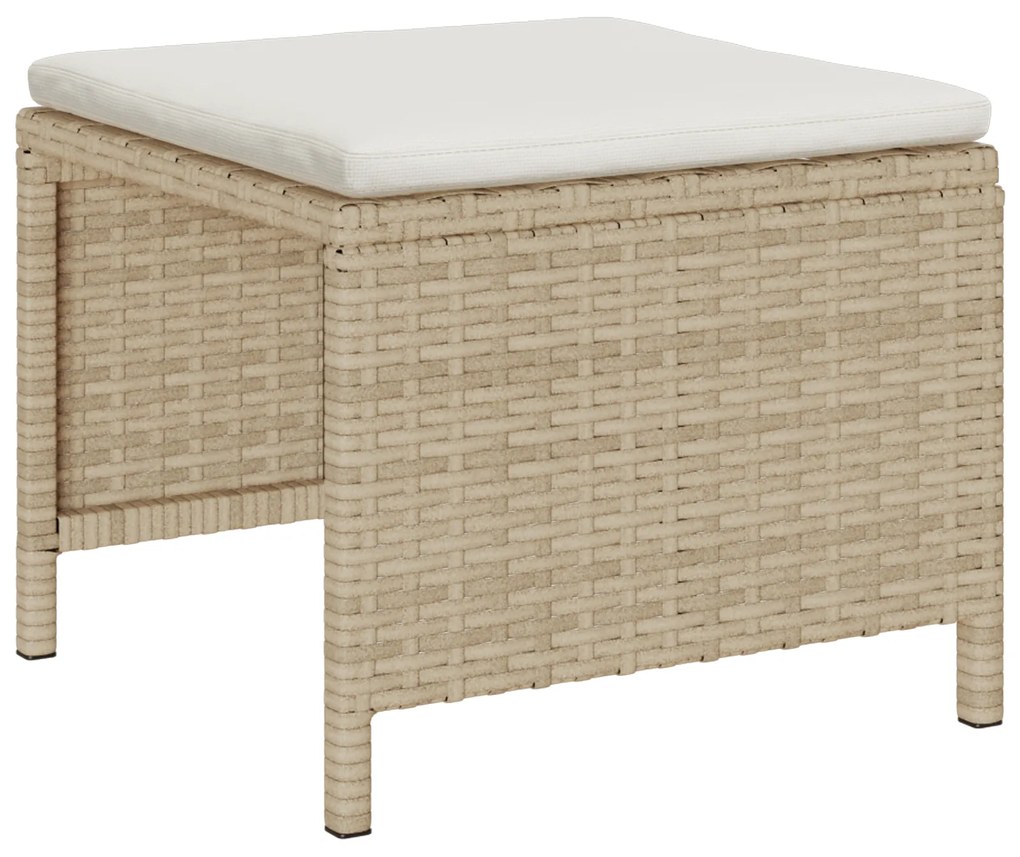 Conjunto de Sofá para Exterior Bege e Creme Rattan e Tecido Médio