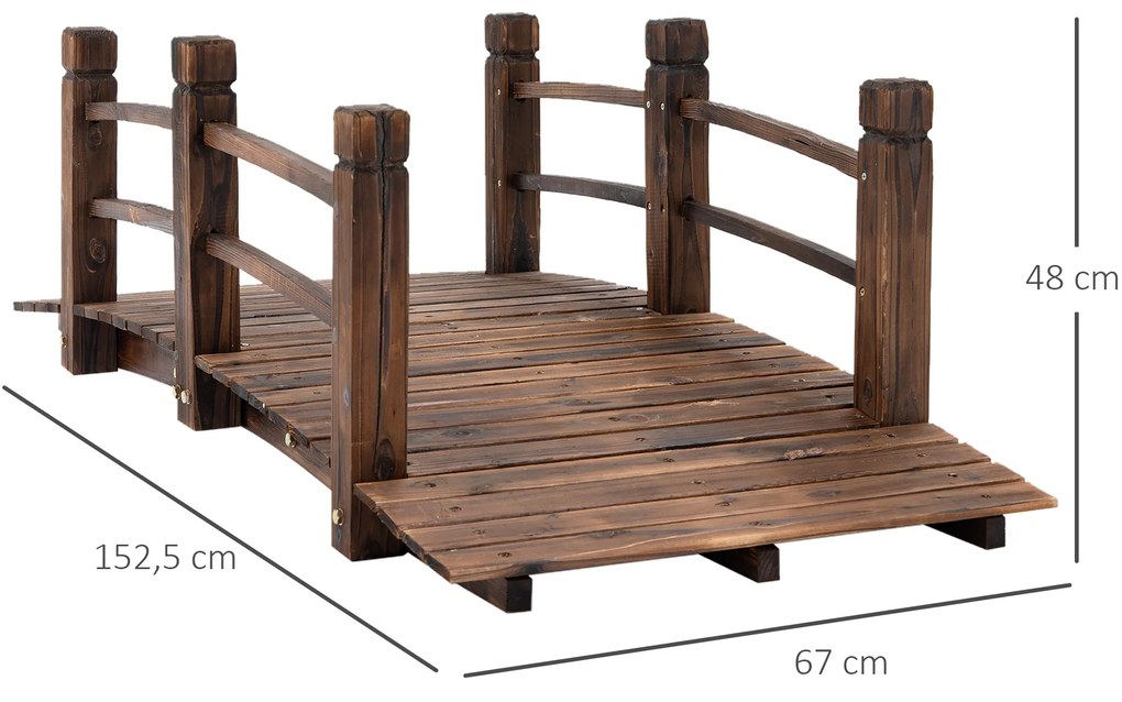 Ponte de Jardim de Madeira com Corrimão Ponte Decorativa para Pátio 152,5x67x48 cm Madeira Carbonizada