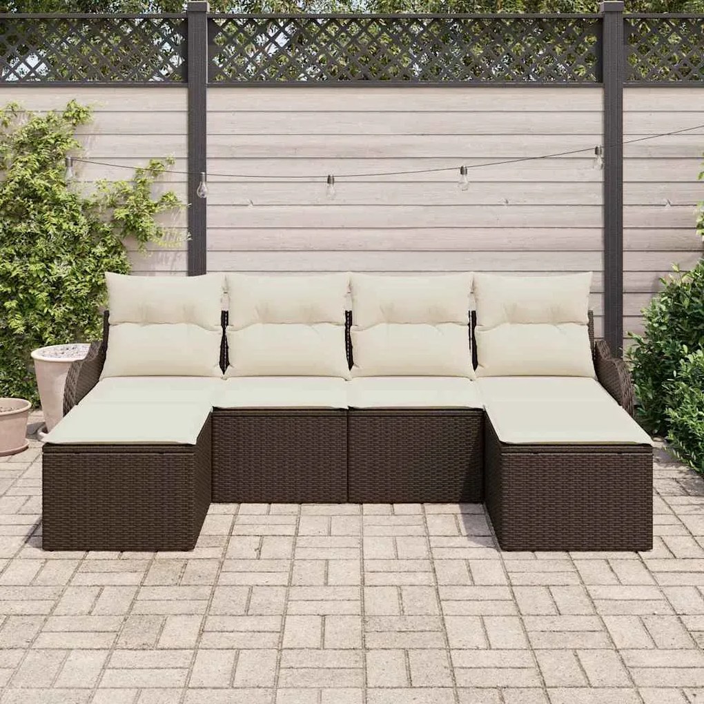 Conjunto de Sofá Jardim vidaXL de 6 peças com Almofadas em Rattan Poli