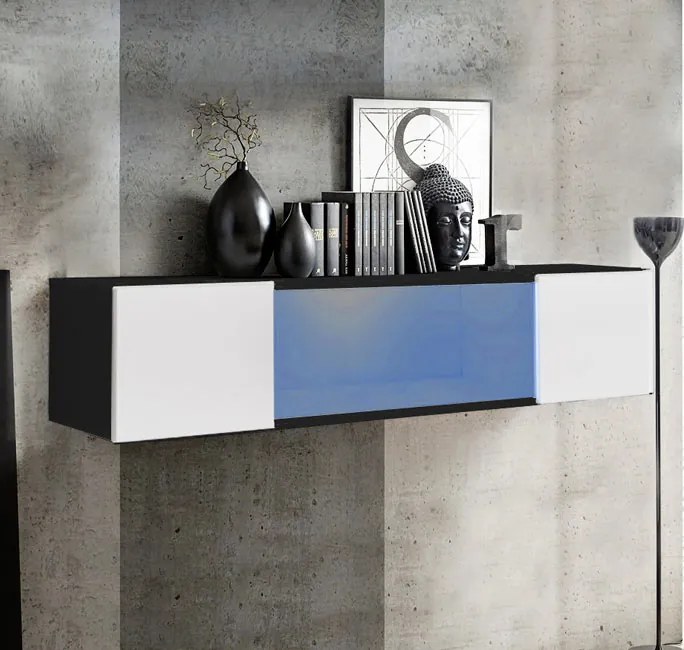 Armário Suspenso Guilhufe – 160x30 cm – Branco e Preto com Porta Alto