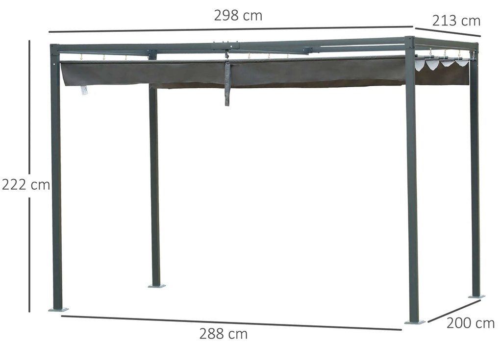 Pérgola 3x2m Pérgola de Jardim com Teto Retrátil de Poliéster com Revestimento Resistente para Celebrações Festas Casamento Cinza