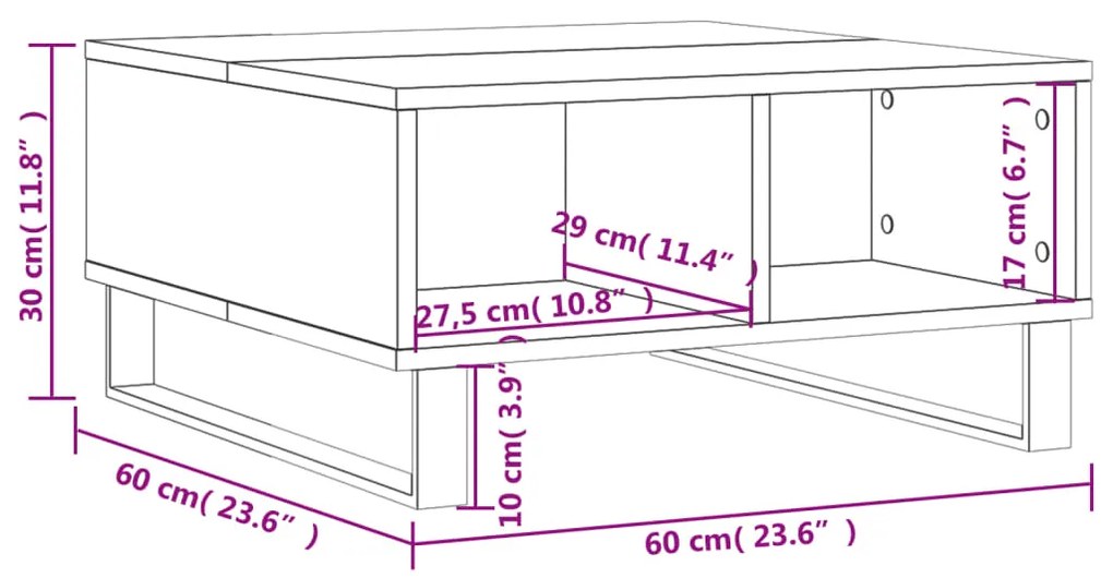 Mesa de centro 60x60x30 cm derivados de madeira cinzento sonoma