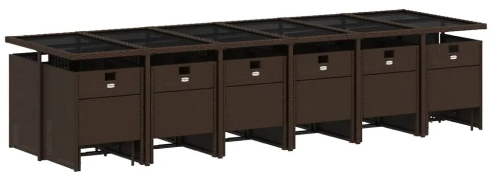 17 pcs conjunto jantar p/ jardim c/ almofadões vime PE castanho