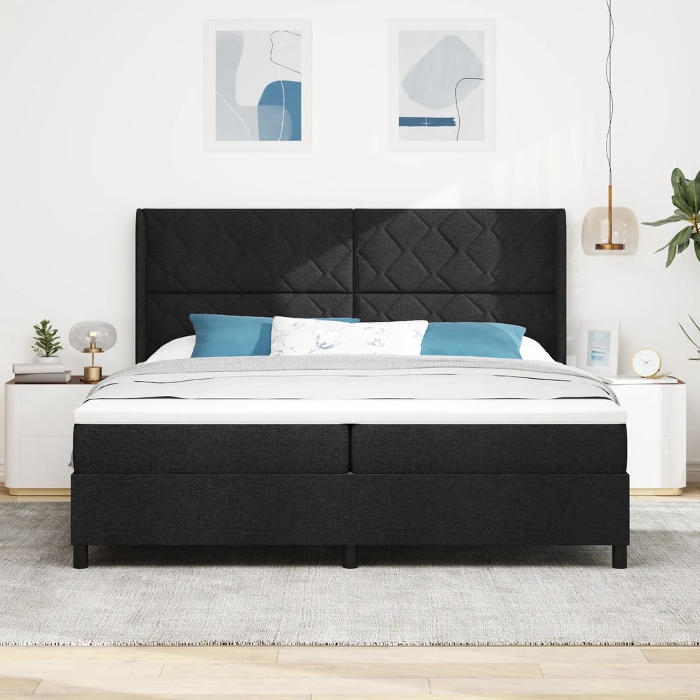 Cama Box Spring vidaXL com Colchão e LED Preta 200x200 cm Tecido