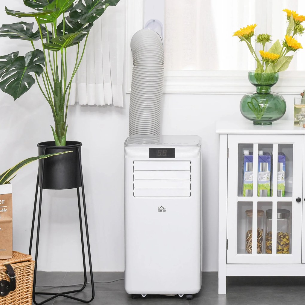 HOMCOM Ar Condicionador Portátil 4 em 1 Ventoinha Refrigerador e Desumidificador 2 Velocidades com Ecrã LED Controlo Remoto Silencioso 900W 38x35x70,5 cm Branco