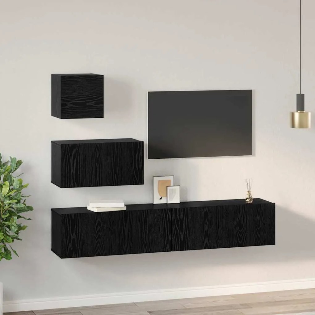 Gabinete de TV de Parede 4 pcs Carvalho preto 80 x 30 x 30.5 cm