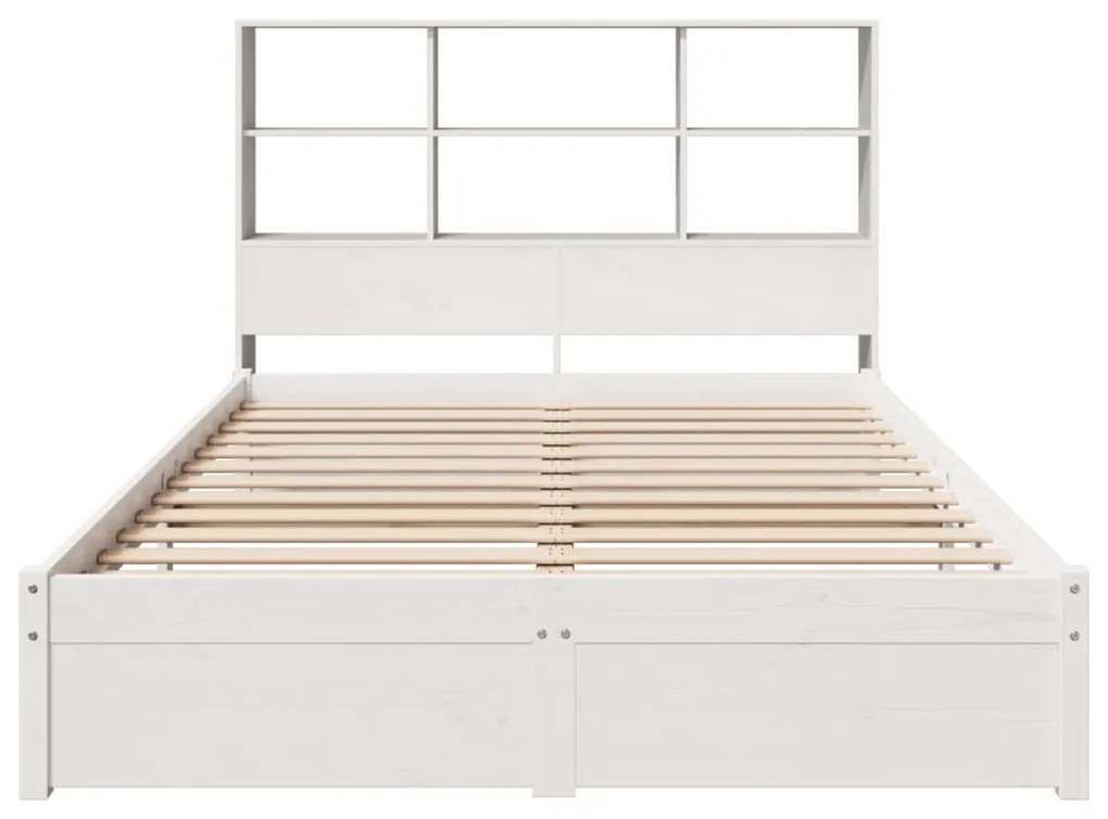 Cama com estante sem colchão 140x190 cm pinho maciço branco