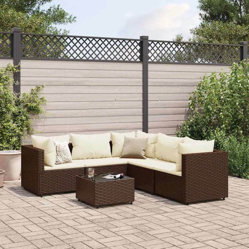 vidaXL 6 pcs conj. lounge jardim c/ almofadões 6 pcs vime PE castanho