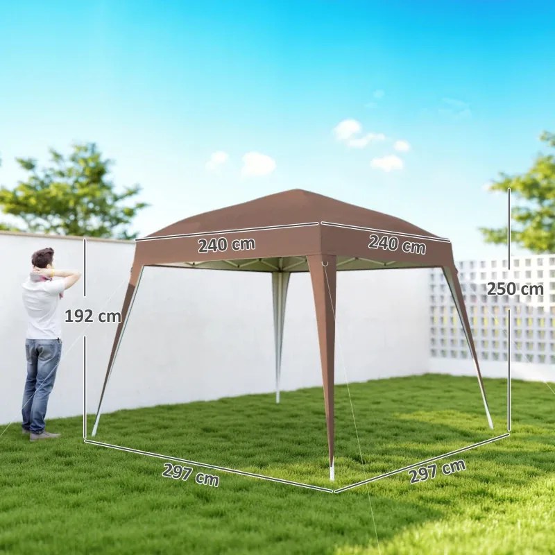 Tenda Dobrável 3x3 m Tenda Pop-up de Jardim Altura Ajustável com Saco de Transporte Anti-UV Impermeável Castanho