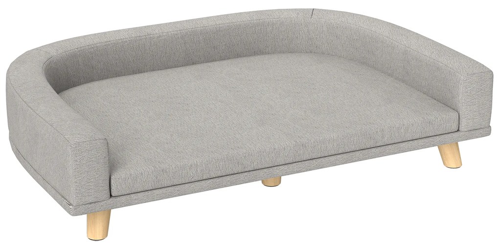 PawHut Sofá para Cães Cama Elevada para Cães Estofada com Almofada Lavável e Pés de Madeira de Pinho 98x67x25 cm Cinza