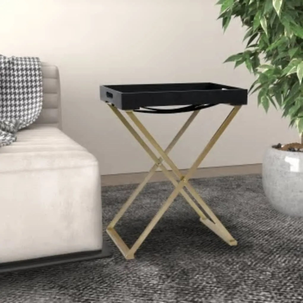 331659 vidaXL Mesa dobrável 48x34x61 cm MDF dourado e preto