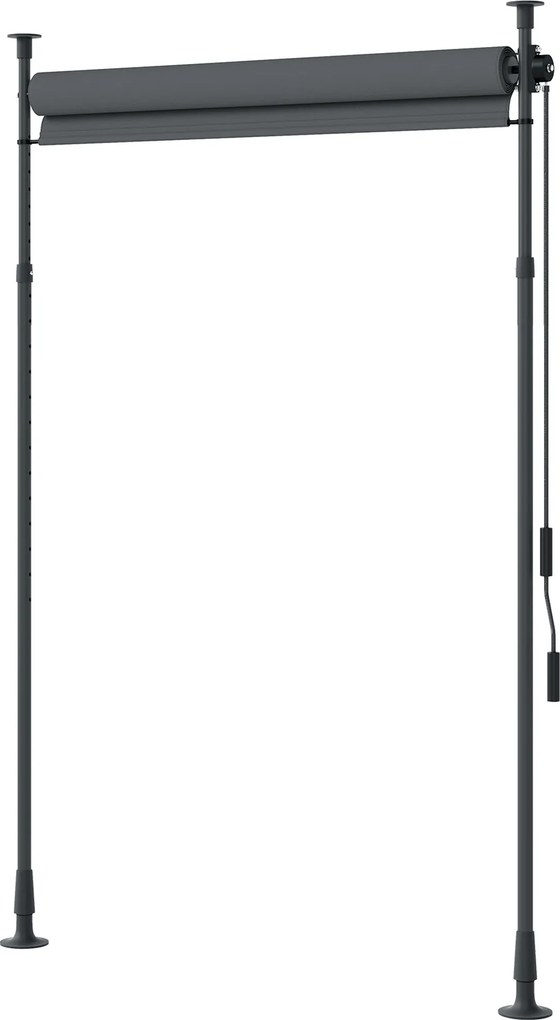 Toldo manual retrátil com suporte 200 L x 220-310 A cm, comprimento ajustável, manivela, instalação sem perfuração, metal de alumínio, poliéster cinze