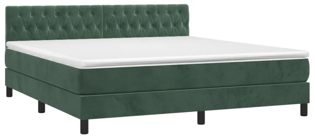 Cama box spring c/ colchão/LED 180x200 cm veludo verde-escuro