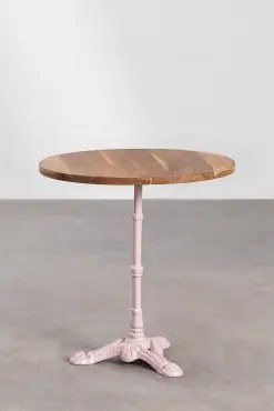 Mesa De Bar Redonda Em Madeira De Acácia Azteca Ø70 Cm & Madeira De Acácia - Rosa Algodão Doce - Sklum
