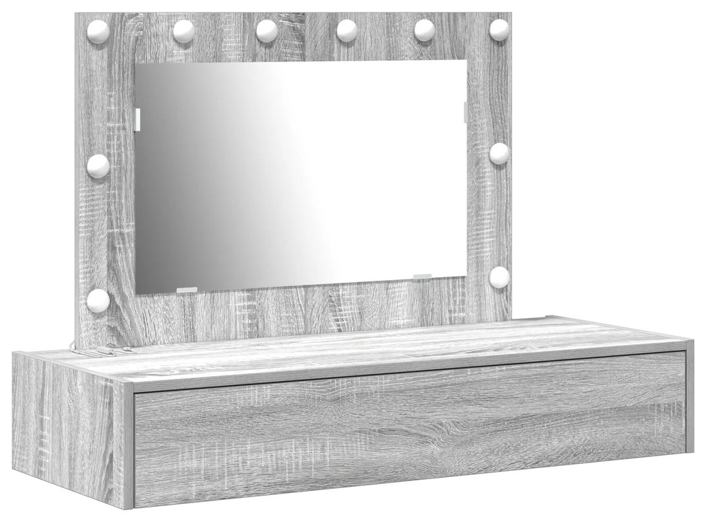 Mesa de maquilhagem suspensa com luzes LED Cinza Sonoma