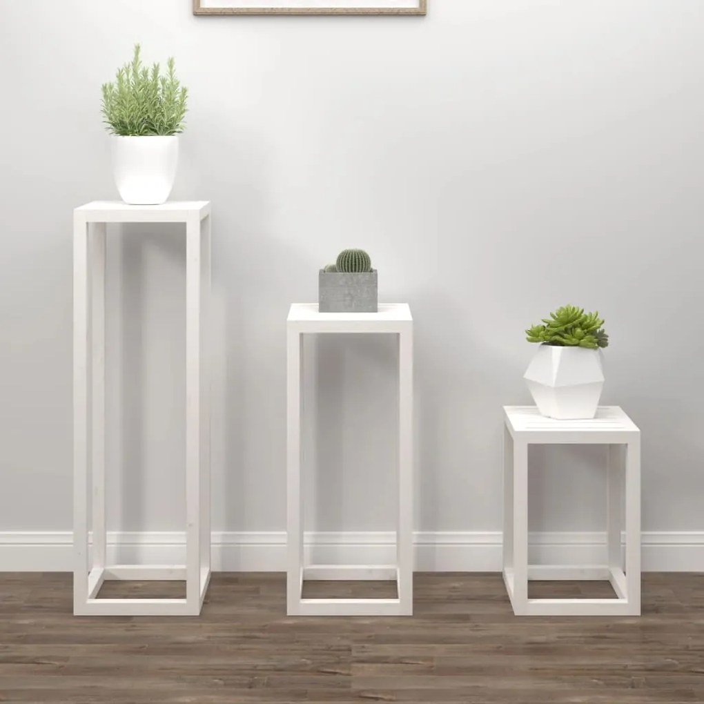 3 pcs conjunto de suporte plantas pinho maciço branco