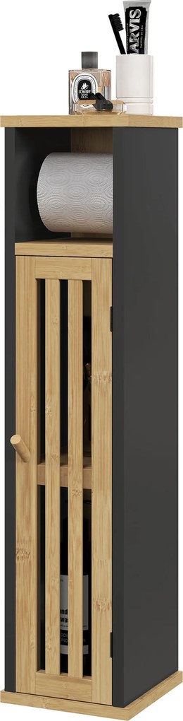 Móvel de casa de banho 18 x 18 x 75 cm com suporte para papel higiénico e espaço de arrumação, com barra amovível de 2 níveis + saída para papel, em M