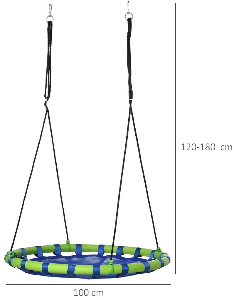 Baloiço Infantil Ninho com Altura Ajustável Baloiço Redondo para Crianças de 3-8 Anos Carga Máxima 150 kg para Exterior Ø100x120-180 cm Azul