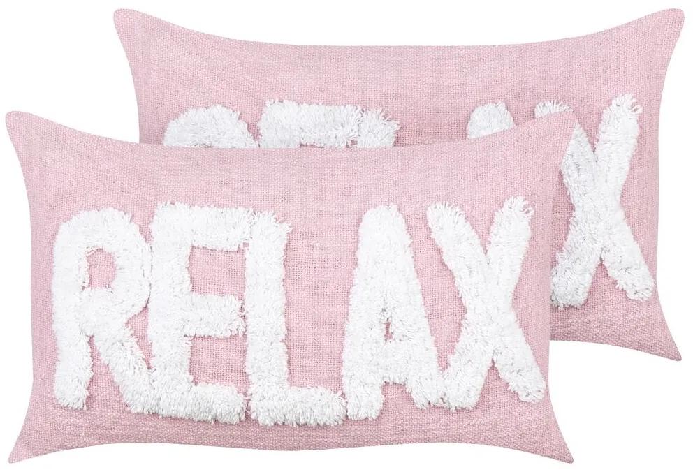 Conjunto de 2 almofadas decorativas em algodão rosa pastel 30 x 50 cm RELAXIFY Beliani