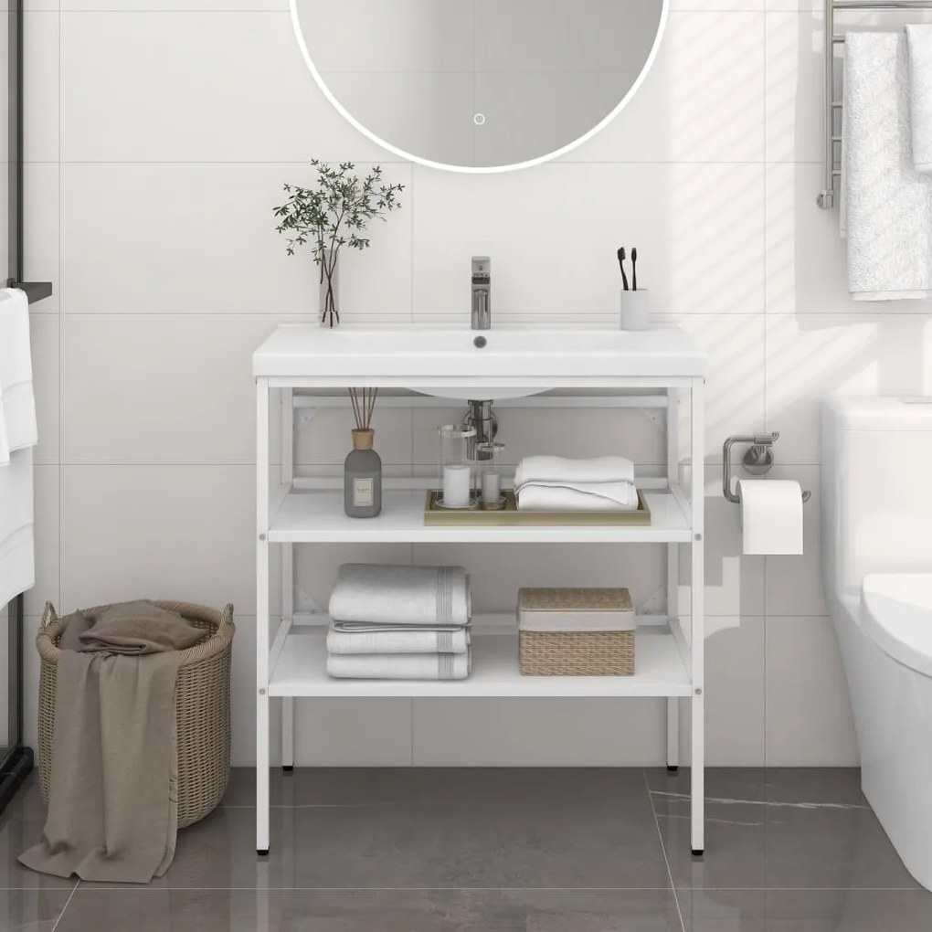 vidaXL Estrutura p/ lavatório casa de banho ferro 79x38x83 cm branco
